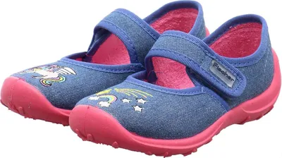 Produktbild von Fischer Kinder Hausschuh Einhorn Klettverschluss gepolstert rutschfest 552344, Größe:26 EU, Farbe:Blau