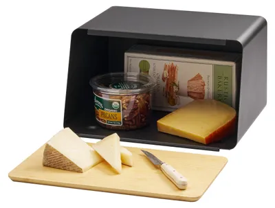 Brotkasten mit Bambusdeckel, schwarz, 31,5x24,5x18,5 cm