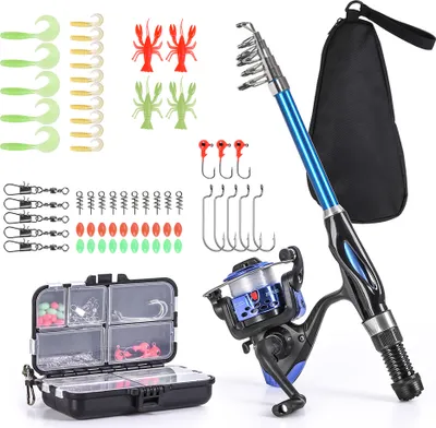Produktbild von Lixada Angelrute Rolle Combo Komplettes Set 1,5 m Teleskop-Angelrute Spinnrolle Set mit Haken Weiche Köder Fass Wirbel Aufbewahrungstasche