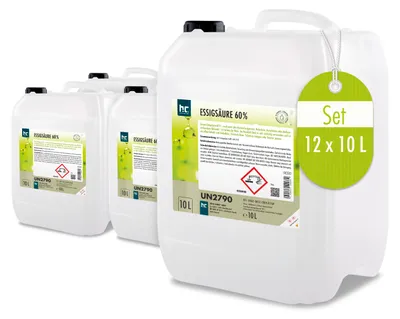 Produktbild von 10 Liter hochprozentige Essigsäure 60% zur Entkalkung und Reinigung auch für den Haushaltsgebrauch geeignet