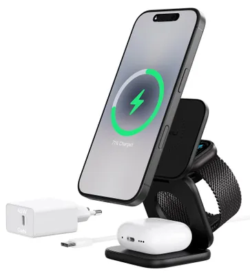 Obrázok produktu pre Bezdrôtová nabíjačka 3 v 1, 25 W, pre iPhone, čierna