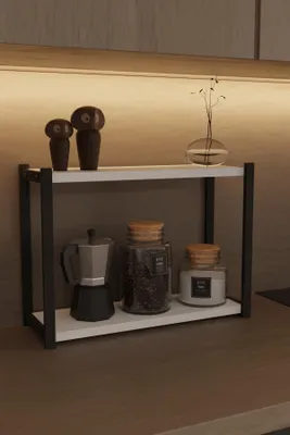 Produktbild von Platzsparender Küchenorganizer mit 2 Regalen - Weißes Holz und Metallregal