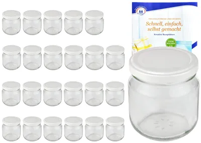 Produktbild von 24er Set Rundglas 212 ml nieder To 66 weißer Deckel Einmachgläser Sturzgläser incl. Rezeptheft