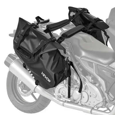 Image de Sacoche de moto VEVOR, sacoche latérale 14 L x 2, imperméable, grande sacoche latérale pour bagages de moto, rangement avec sangle inférieure, sacoche latérale noire pour les sports de plein air