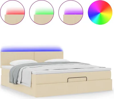 Produktbild von Ottomane Bett mit Matratze & LEDs Creme 180x200 cm Stoff