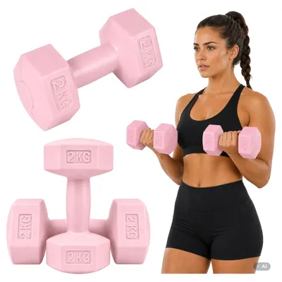 Zdjęcie produktu dla Zestaw 2 hantli do ćwiczeń 2 × 2 kg hantle HEX bitumiczne różowe