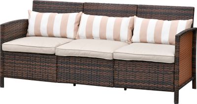 Outsunny Rattan Sofa mit Kissen, Dreisitzer, Garten Loungesofa, Stahl, 173 x 68 x 78 cm, Braun