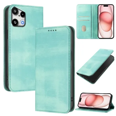 Produktbild von Handyhülle für Nothing Phone (3a) Lite, Vintage Leder RFID Schutz Kartenfach Standfunktion Magnetische Klapphülle Türkis