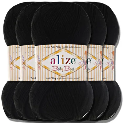 Obrázek produktu pro Alize 5x 100 g Baby Best vlna, antipilling, jednobarevná, háčkování, pletení (černá | 60)