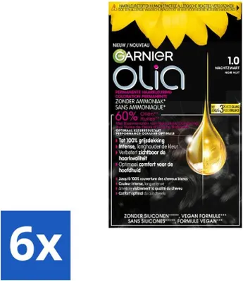 Obrázek produktu pro Garnier - Olia 1 - barva na vlasy - černá - bez amoniaku - intenzivní, dlouhotrvající barva - 100% krytí šedin - hodnotné balení - 6 kusů