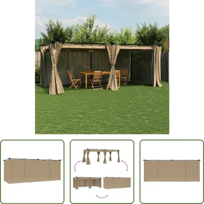 Imagen del producto de Pabellón "The Living Store" con cortinas color taupe, de 6x3 metros, estructura de acero