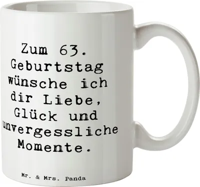 Produktbild von Mr. & Mrs. Panda Tasse Spruch 63. Geburtstag Liebe Glück Momente - Weiß - Geschenk, Jubiläumsfeier, Becher, Kaffeebecher, Geburtstagsgeschenk, Happy Birthday, Pott