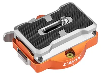 Produktbild von Kamera-Schnellwechselplatte mit automatischem Verriegelungssystem – multifunktionale Basis für Stativ, Kugelkopf und Slider – orange