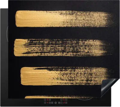 Produktbild von KitchenYeah© Herdabdeckplatte Muster aus goldener Farbe auf schwarzem Hintergrund , 57x51cm, Küche Deko, Glaskeramikkochfeld Herdabdeckung, Abdeckplatte fùr Kochfeld