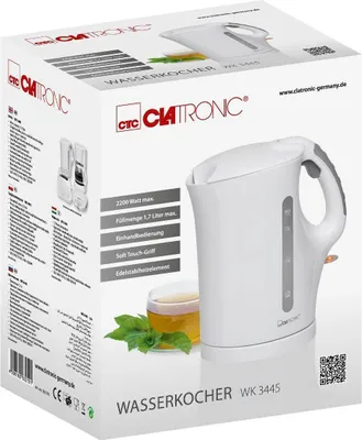 Zdjęcie produktu dla Clatronic WK 3445, 1,7 l, 2200 W, Biały, Wskaźnik poziomu wody, Zabezpieczenie przed przegrzaniem, Bezprzewodowy