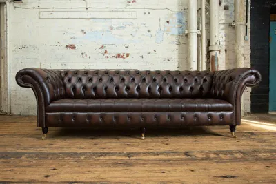 Obrázok produktu pre Klasická kožená pohovka Chesterfield, luxusný dizajn, sedačka s priestorom pre štyroch ľudí