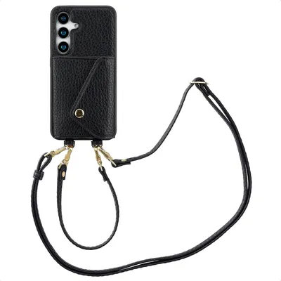 Zdjęcie produktu dla Etui na telefon Selencia Sera ze sznurkiem i kopertą na karty do Samsung Galaxy S25 / S24 - czarny
