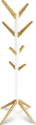 Produktbild von Style home Kleiderständer Holz Garderobenständer  Weiss 8 Haken Flur Diele    Schlafzimmer Wartezimmer Standgarderobe Bambus SH38M11025-MIX