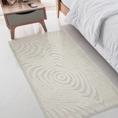 Produktbild von Teppich Wohnzimmer - 60x100 cm - Creme - Geometrisches Muster - Allergikerfreundlich - Leicht zu Reinigen - Waschbar - Weicher Teppich
