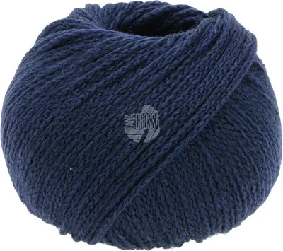 A ball of dark blue yarn.