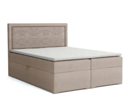 Produktbild von Boxspringbett JOHN II Polsterbett Komplettbett Bett Schlafzimmer Kopfteil Cord 200x200 cm inkl. Bettkasten Topper Beige Dunkelbeige Velour Samt Cord