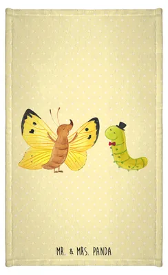 Produktbild von Mr. & Mrs. Panda Handtuch Raupe Schmetterling - Gelb Pastell - Geschenk, Schönheit, Hütchen, Hut, Gäste-WC, gäste wc, Baumwollhandtuch, Gästetuch, Design, Lustige Sprüche