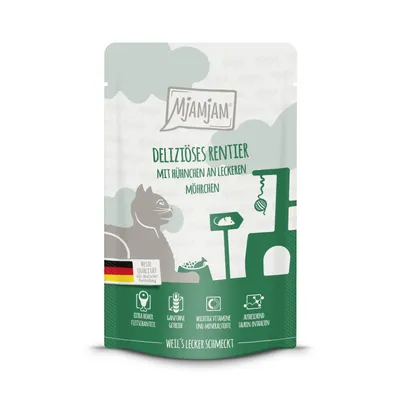 Produktbild von MjAMjAM Cat - Leckere Mahlzeiten Pouchbeutel 12x125g | Rentier, Huhn & Möhrchen