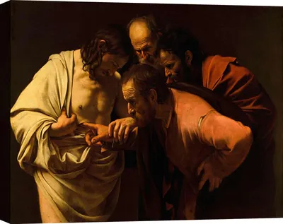 Obrázek produktu pro Obraz na plátně Caravaggio - Neuvěřitelnost svatého Tomáše - 100 x 70 cm