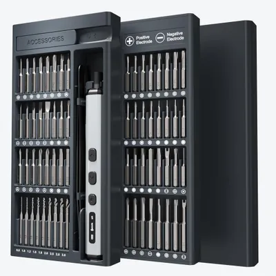 Produktbild von 76-in-1 Elektrischer Schraubendreher Set mit LED-Display, 5 Drehmoment-Stufen, wiederaufladbarem Li-Ion Akku für Heimwerker und Reparaturen