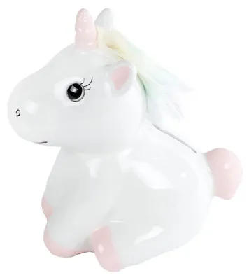 Produktbild von Einhorn Spardose aus Steingut, 17 x 10 x 14 cm, mit weichen Monden, für Kinder