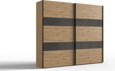 Produktbild von Kleiderschrank "Altona2" aus Spanplatte in Artisan-Eiche-Nachbildung mit 2 Türen und 5 Einlegeböden. Abmessungen (B/H/T) 270x236x65 cm