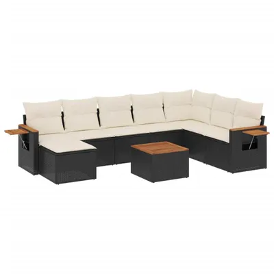 Produktbild von vidaXL 9-tlg. Garten-Sofagarnitur mit Kissen Schwarz Poly Rattan