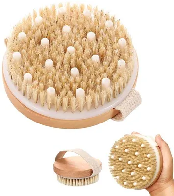 Produktbild von Unyqoos® Natürliche Körperbürste – Trockenbürste mit Holzgriff & Naturborsten, flexibler Massagekopf zur Lymphstimulation und Hautpflege