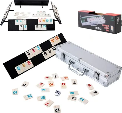 Produktbild von Rummigame Brettspiel aus Aluminium, kratzfeste Steine, 4 Bretter, transportabel