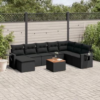 Produktbild von 9-tlg. Garten-Sofagarnitur - mit Kissen Schwarz Poly Rattan - Sitzgruppe 3224697