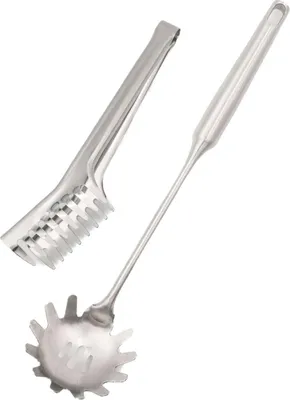 Produktbild von Intirilife 2er Set Spaghettilöffel und Spaghettizange aus Edelstahl - 36 x 8.5 x 6 / 23.5 x 3.5 x 6 cm - Nudellöffel Nudelkelle Nudelzange Küchenzange