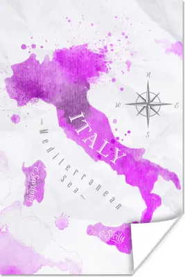 Produktbild von MuchoWow® Poster Weltkarte - Rosa - Italien 60x90 cm - Wanddekoration