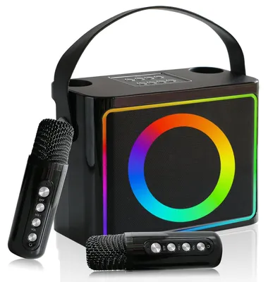 Produktbild von Karaokegerät Karaokemaschine Partylautsprecher - 2 kabellose Mikrofone - Bluetooth 5.0 - 10 W - LED-Beleuchtung - Tragbar