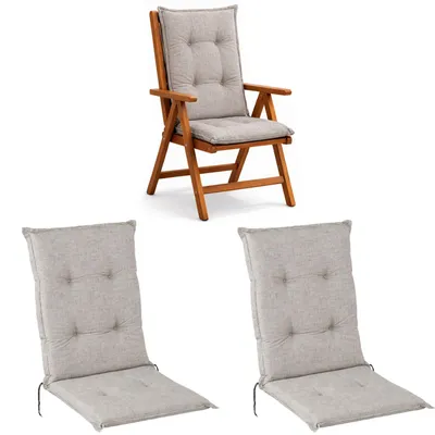 Produktbild von BURI 2x Hochlehner Auflage 117x49x6 cm - wetterfeste Gartenstuhlauflage mit Schaumkern & Vollvlies, Halteband & Bindebänder, bequemes Stuhlpolster für Balkon, Terrasse & Garten (Grau)