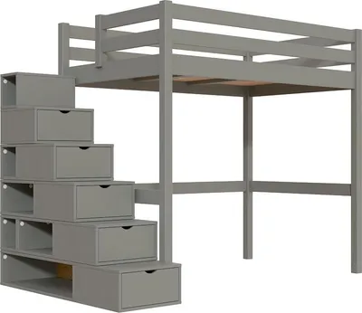 Produktbild von Hochbett holz mit Treppenregal Sylvia - 120x200 - Grau