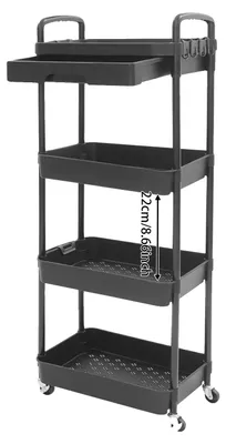 Immagine prodotto di Carrello a 3 ripiani, facile da spostare, colore nero - 4 ripiani