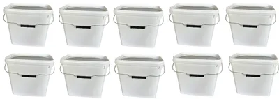 Produktbild von SILPLAST Eimer rechteckig mit Deckel 10L x 10 Kunststoffeimer 10 Liter lebensmittelecht stapelbar Plastikeimer leer Weiß