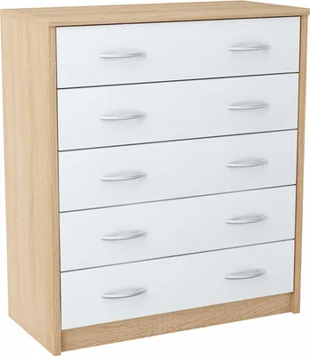 Produktbild von MATKAM Schuhschrank 5S in moderner Optik, B 74 x H 85 x T 35 cm, laminierte Möbelplatte 16 mm, mit Rückwand, 5 ausklappbare Schuhablagen, jede mit zwei Griffen zum Aufmachen (Sonoma Eiche – Weiß)
