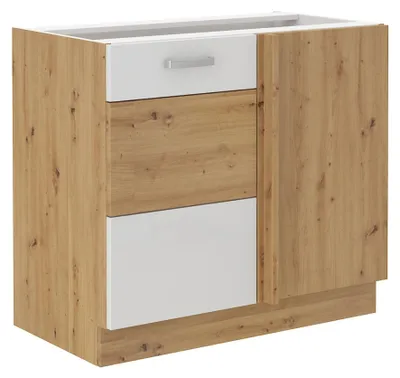 Produktbild von Eckunterschrank 105 cm Eiche Artisan + Weiss Hochglanz Küchenzeile Küchenblock