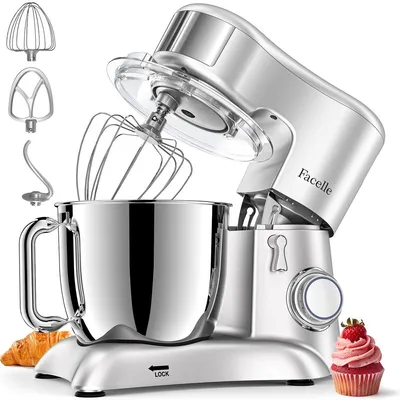 Obrázek produktu pro Kuchyňský robot planetární mixér - 6,5 l - 1300 W - Nerezová mísa - 10 rychlostí - 3 nástavce