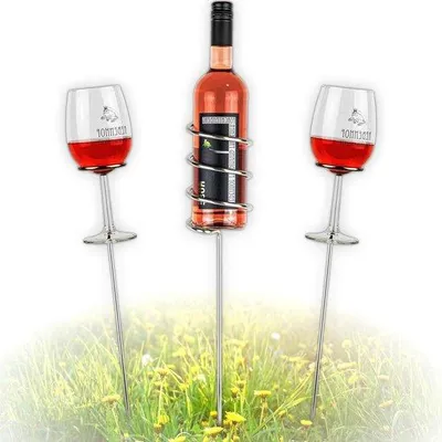 Produktbild von Famanu Weinhalter für Flaschen und Gläser - Edelstahl für Picknick, Garten und Camping
