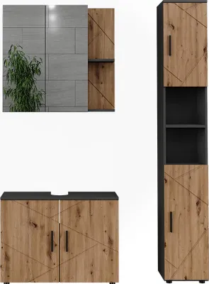 Immagine prodotto di Set di mobili da bagno Vicco Irma Antracite/Rovere dorato 3 parti, Model 56344