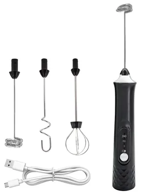 Produktbild von Milchaufschäumer USB-C – wiederaufladbarer Handaufschäumer mit 3 Edelstahl-Schneebesen – 3 Geschwindigkeiten & Ständer, elektrischer Latte-Aufschäumer