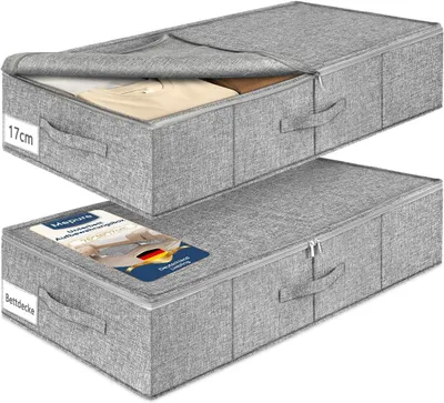 Obrázek produktu pro Úložná krabice pod postel, výška 17 cm, rozměry 76×40×17 cm, objem 50 litrů, 2 kusy, šedá barva