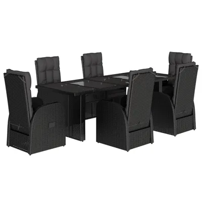 Produktbild von 7-tlg. Garten-Essgruppe mit Kissen Schwarz Poly Rattan